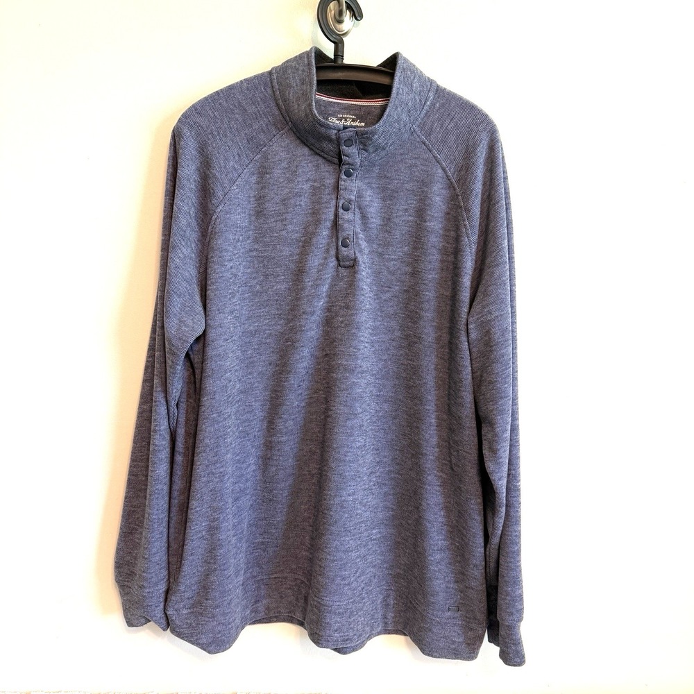 Mens Long‎ Sleeve Blue Henley Style Shirt XL Snap Closure Classic Outdoors